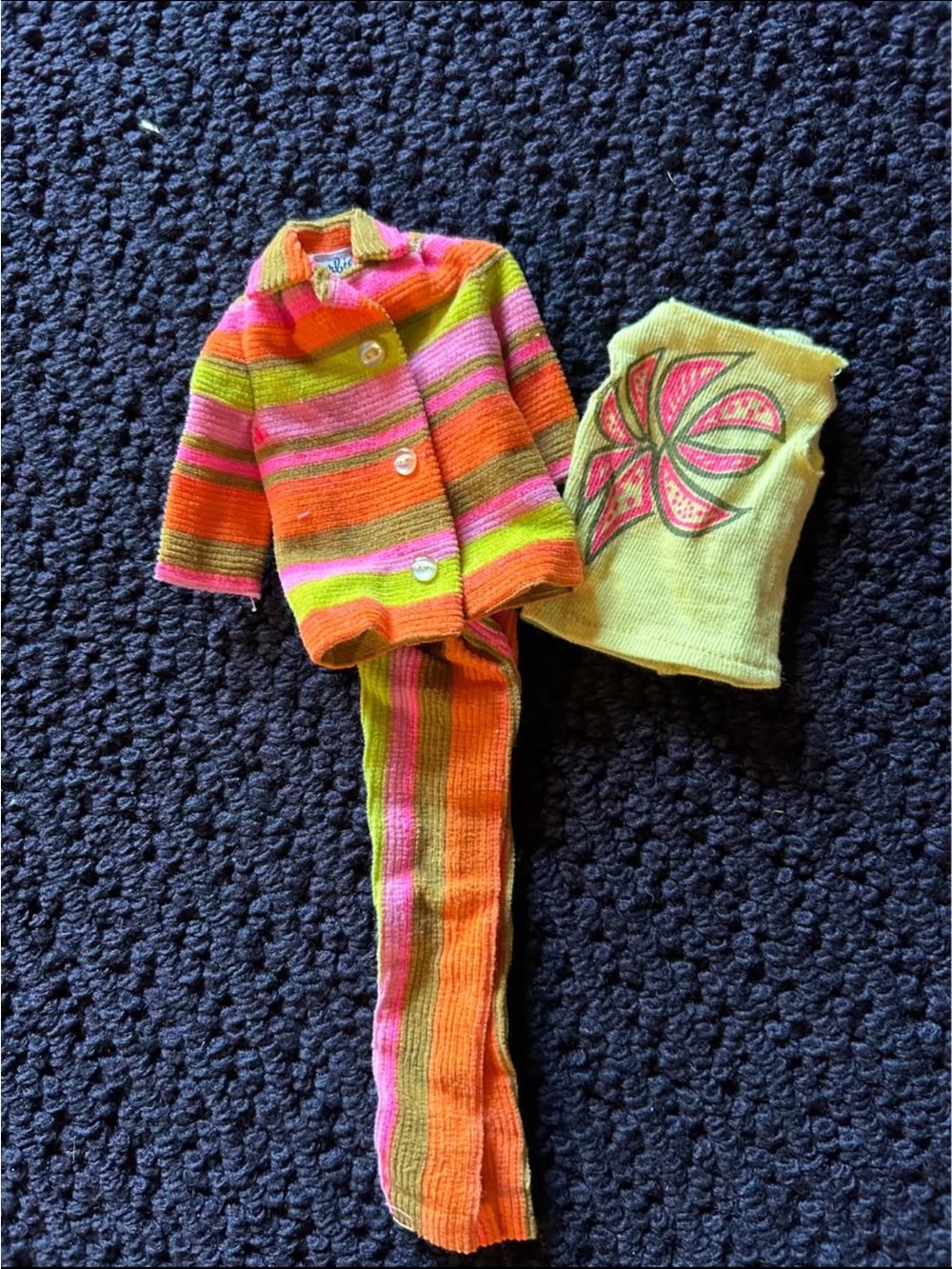 Vintage Barbie Striped Knit Jacket & Leggings Set with Lime Top